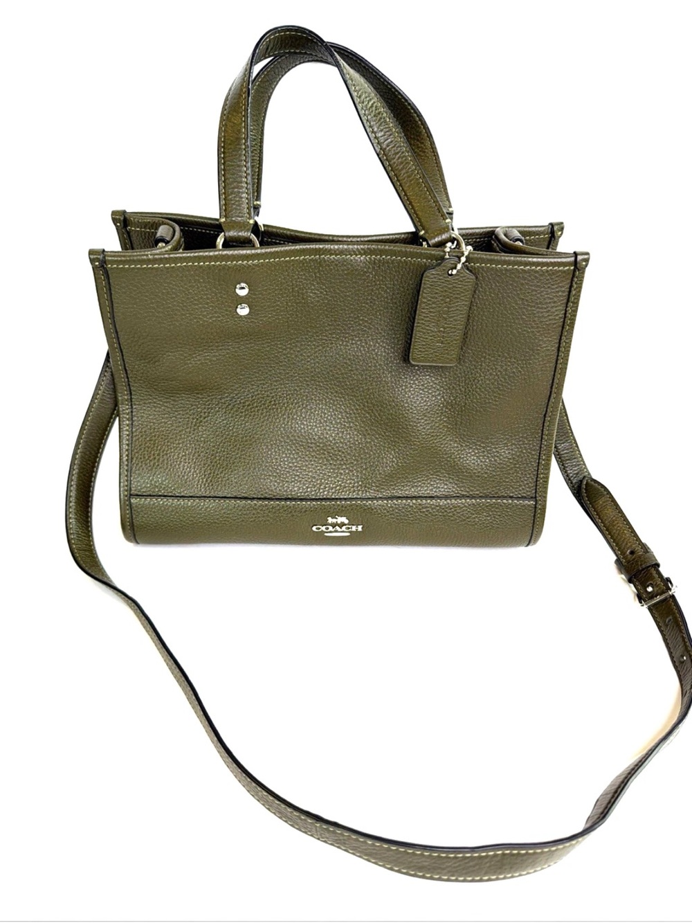 Coach Dempsey Carryall Olive Green Pebble Leather Tote / Crossbody Bag